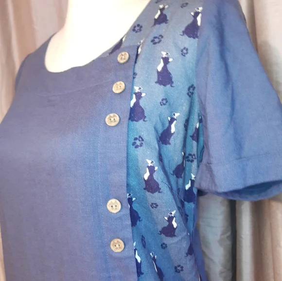 Joe Browns Cat print short sleeve blue shift dress UK 8 viscose/ linen blend - Picture 4 of 10